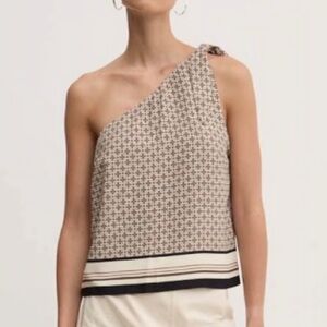 Abercrombie & Fitch Brown Geometric One-Shoulder Satin Blouse